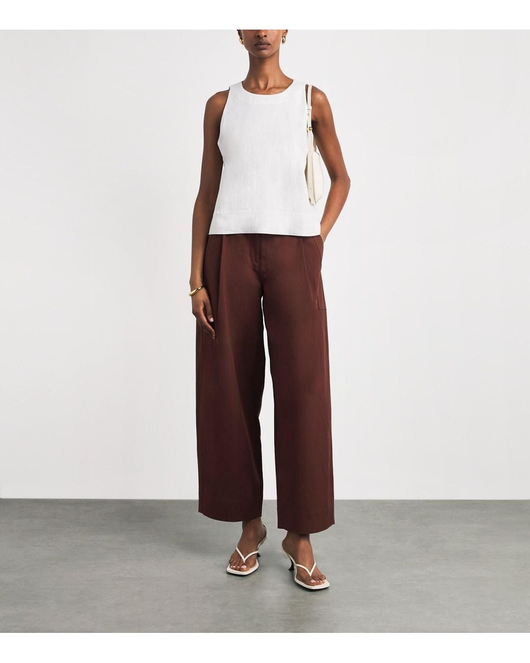 ME+EM White Linen-Blend Creaseless Shell Top