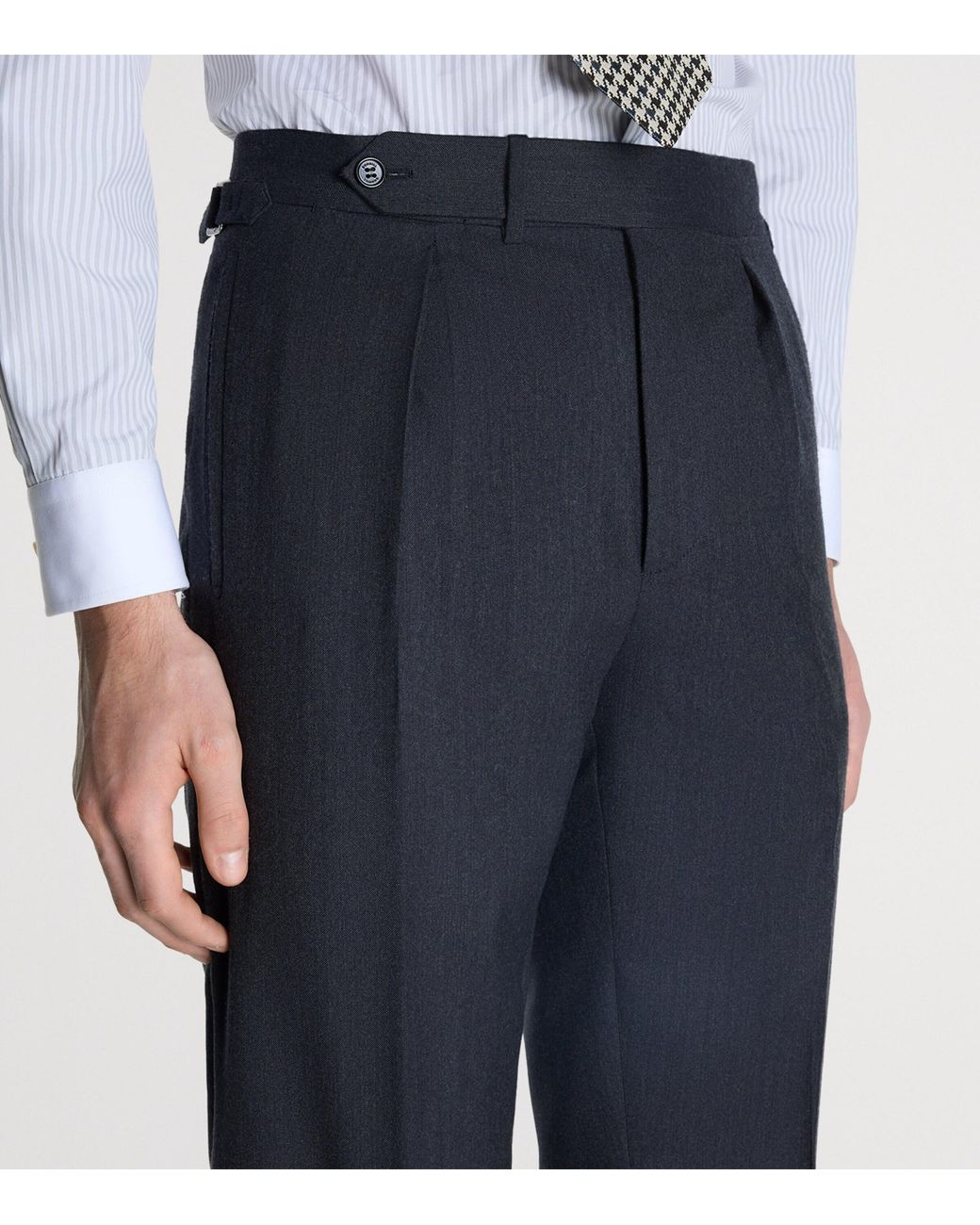 Dunhill Blue Wool Pleated Trousers for men