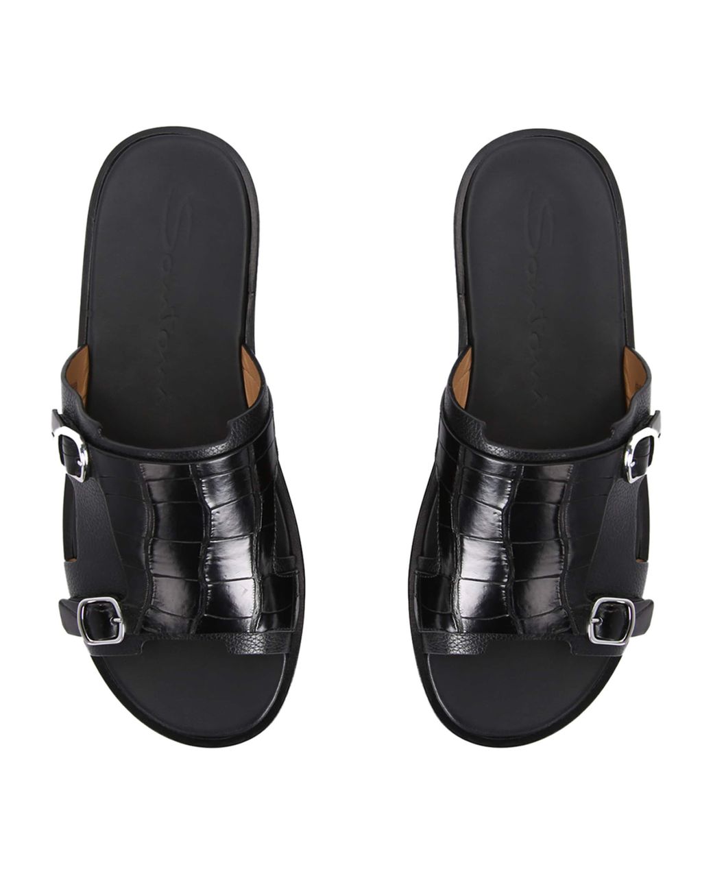 Santoni Black Crocodile Monk Sandals for men