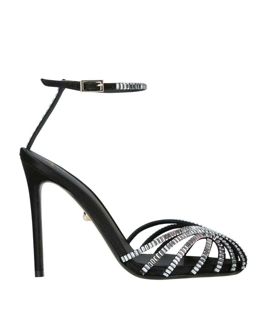 ALEVI Black Satin Embellished Penelope Heeled Sandals 110