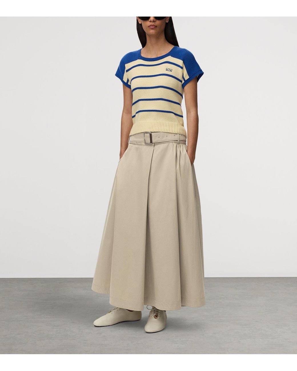 Loewe Natural Cotton-Silk Belted Maxi Skirt