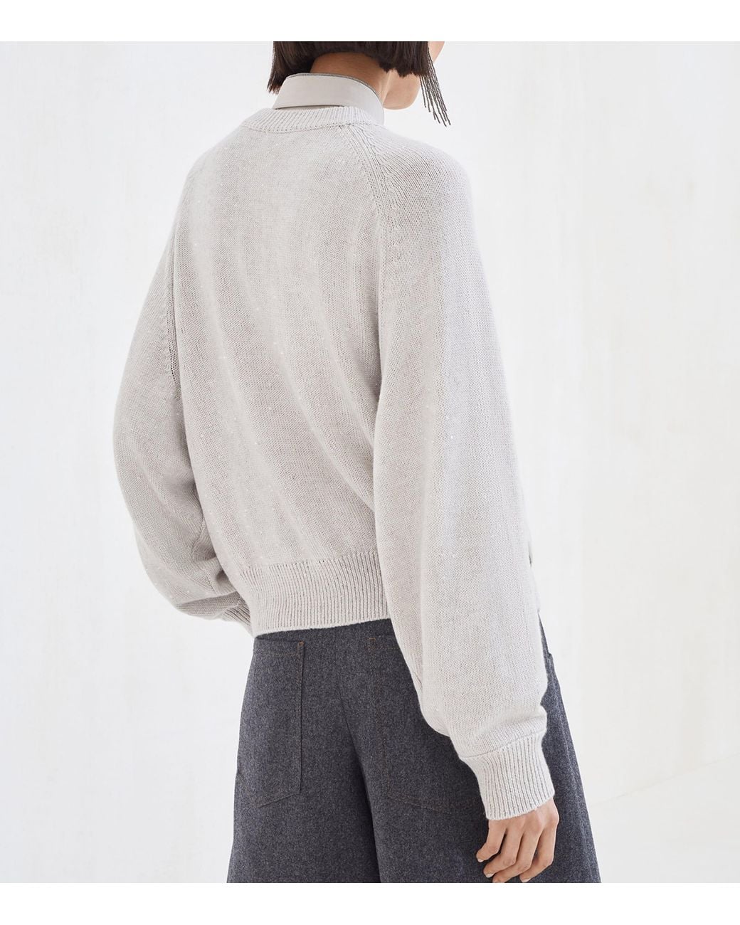 Brunello Cucinelli White Cashmere-Silk Diamond Yarn Sweater