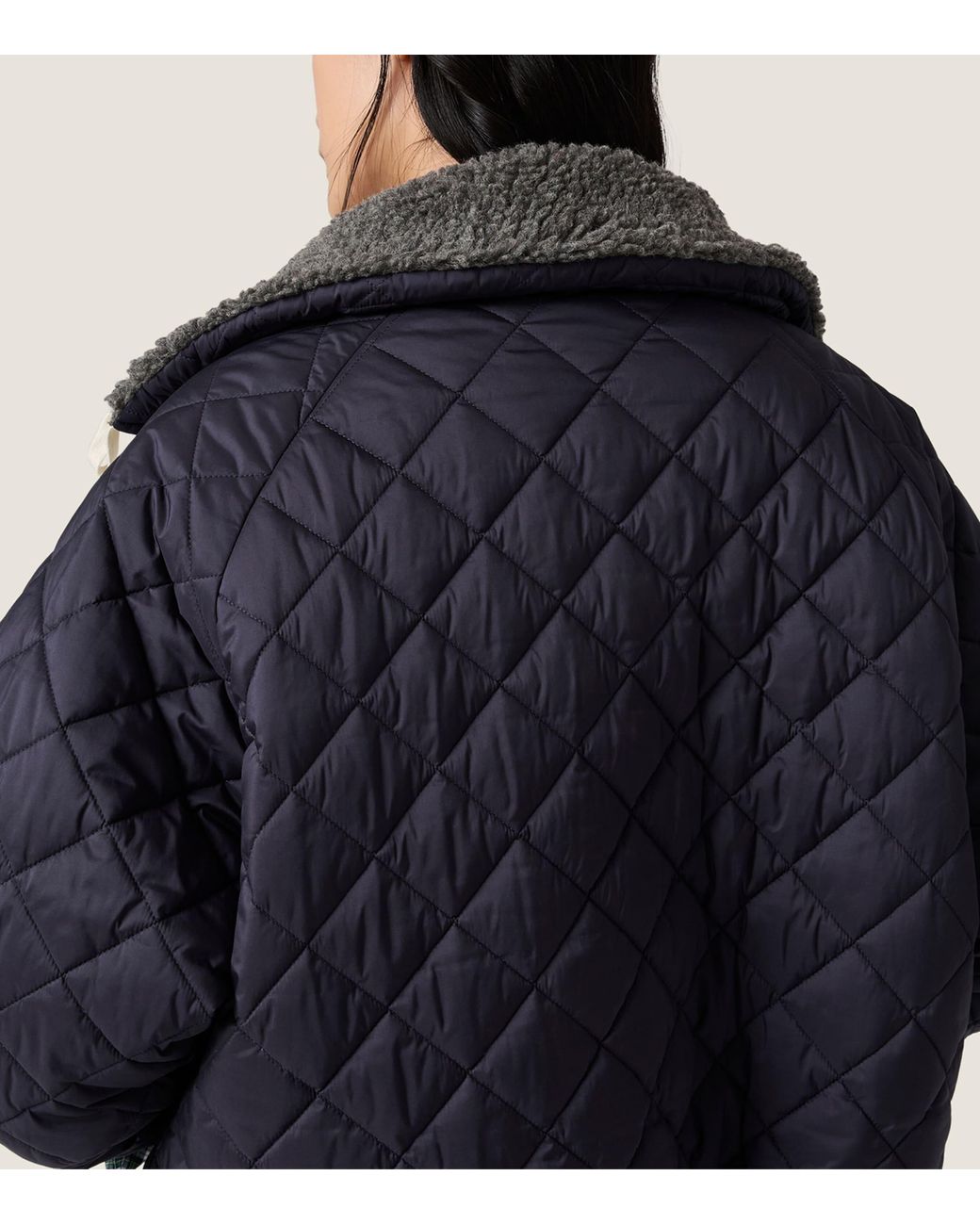 Miu Miu Blue Down Technical Ponge Quilted Jacket