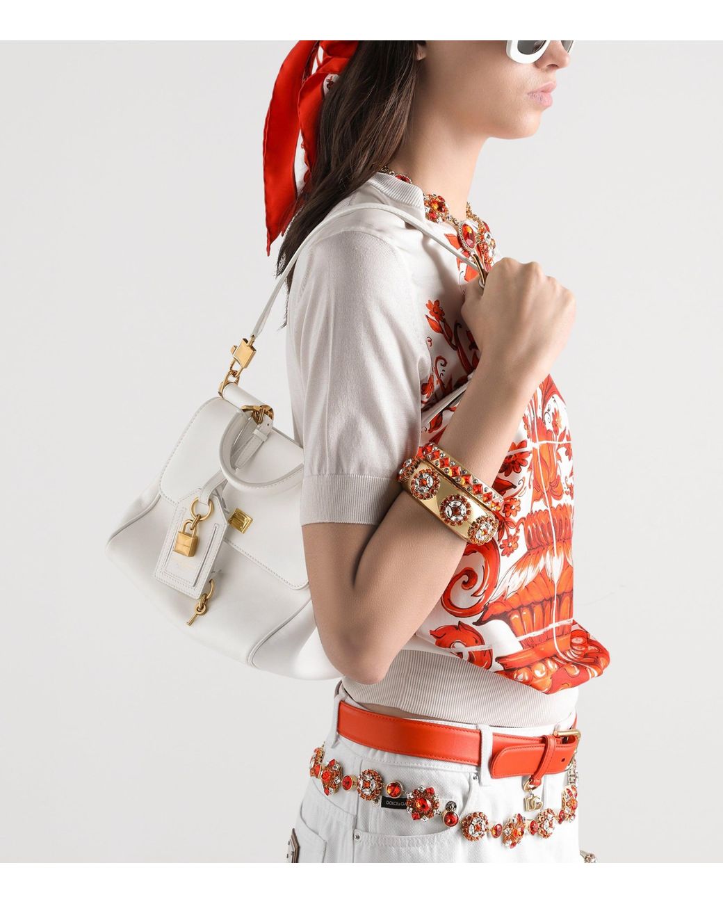 Dolce & Gabbana White Leather My Sicily Top-Handle Bag