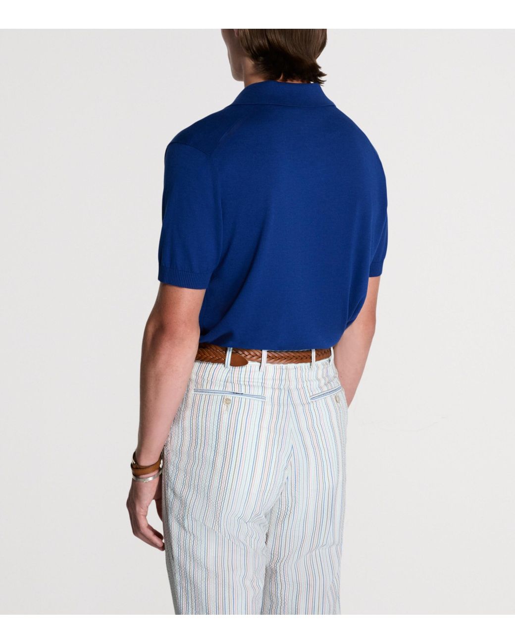 Dunhill Blue Cotton-Mulberry Silk Polo Shirt for men