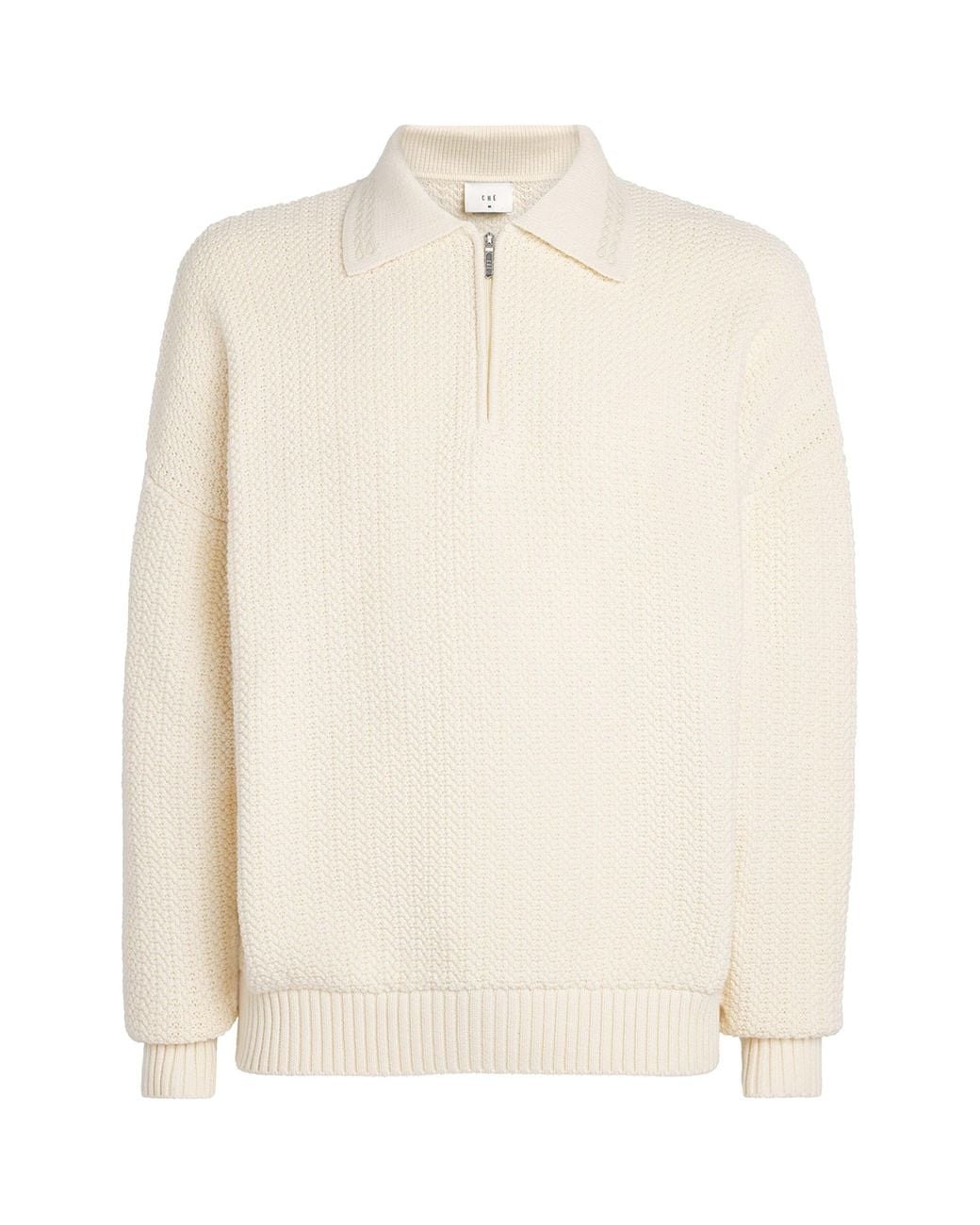 CHE White Cotton Orson Quarter-Zip Sweater for men