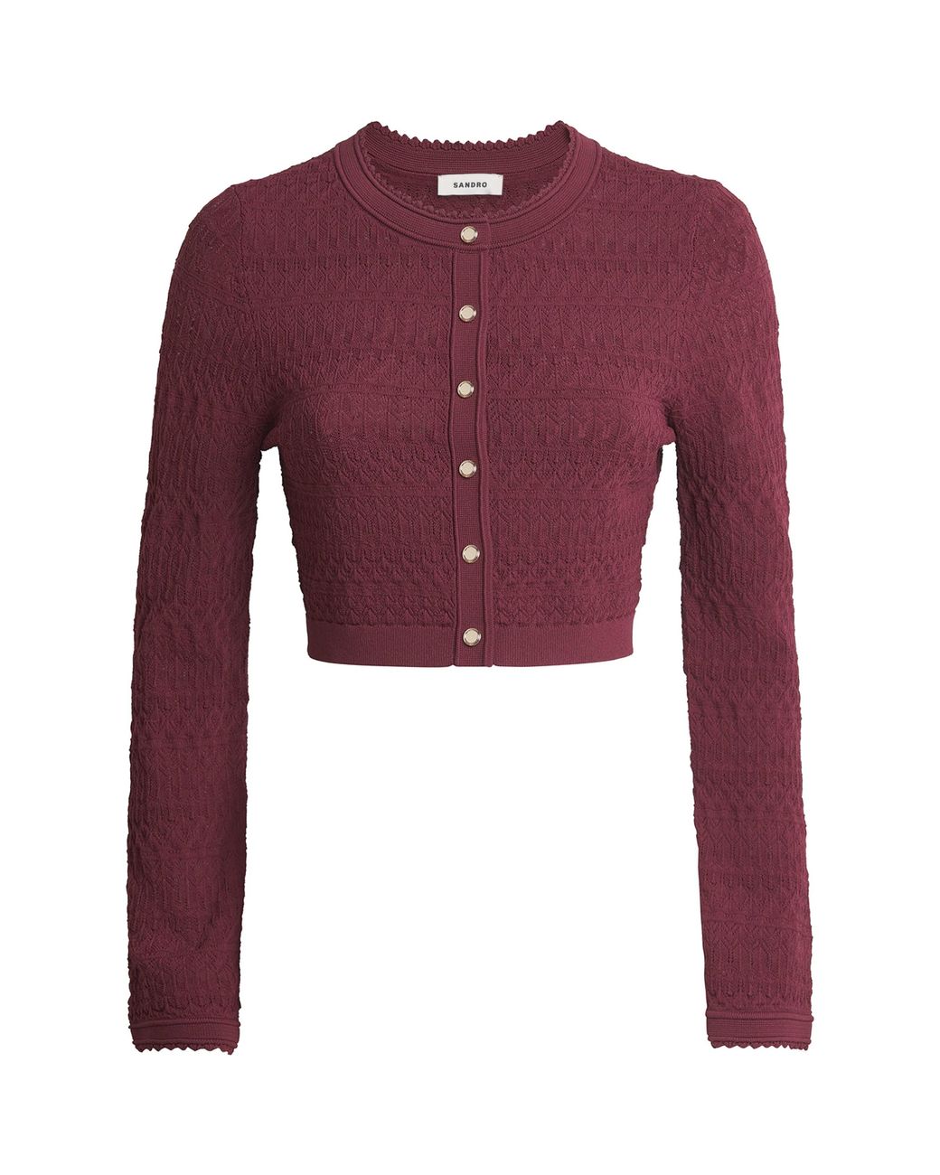 Sandro Purple Pointelle Knit Cropped Cardigan