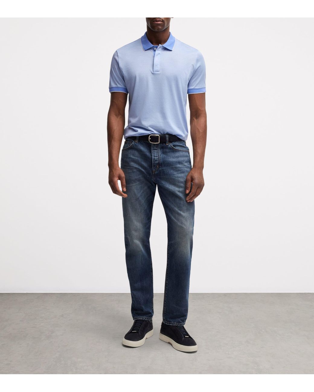 Boss Blue Cotton-Silk Polo Shirt for men