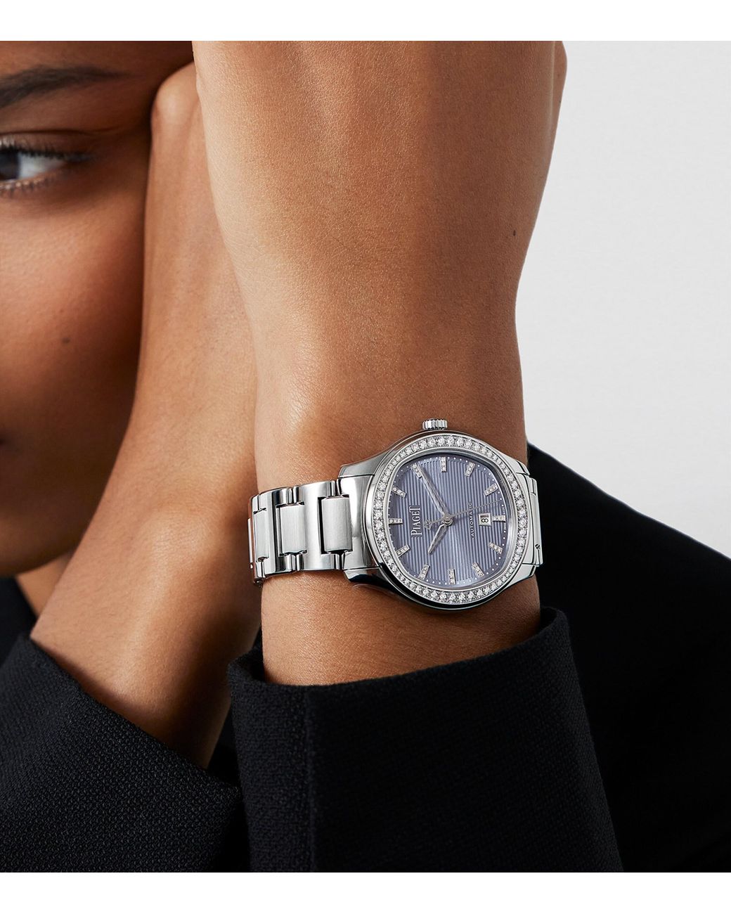 Piaget Metallic Stainless Steel And Diamond Polo Date Watch