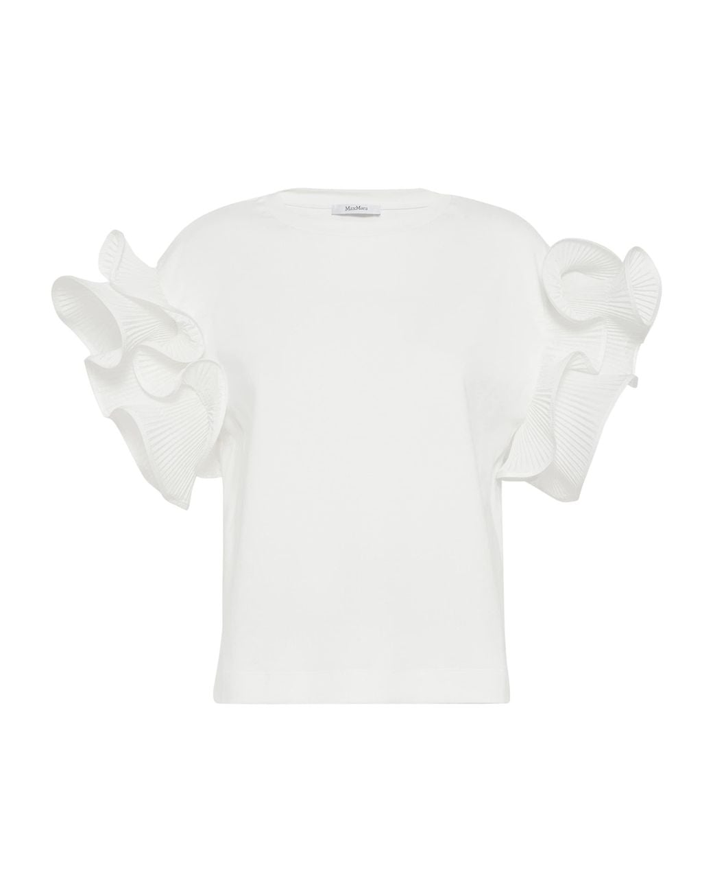 Max Mara White Cotton Jersey Ruffle T-Shirt