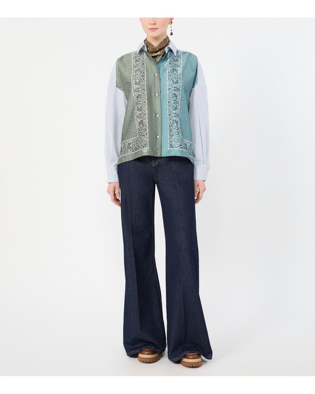 Weekend by Maxmara Blue Satin-Front Bandana Print Shirt
