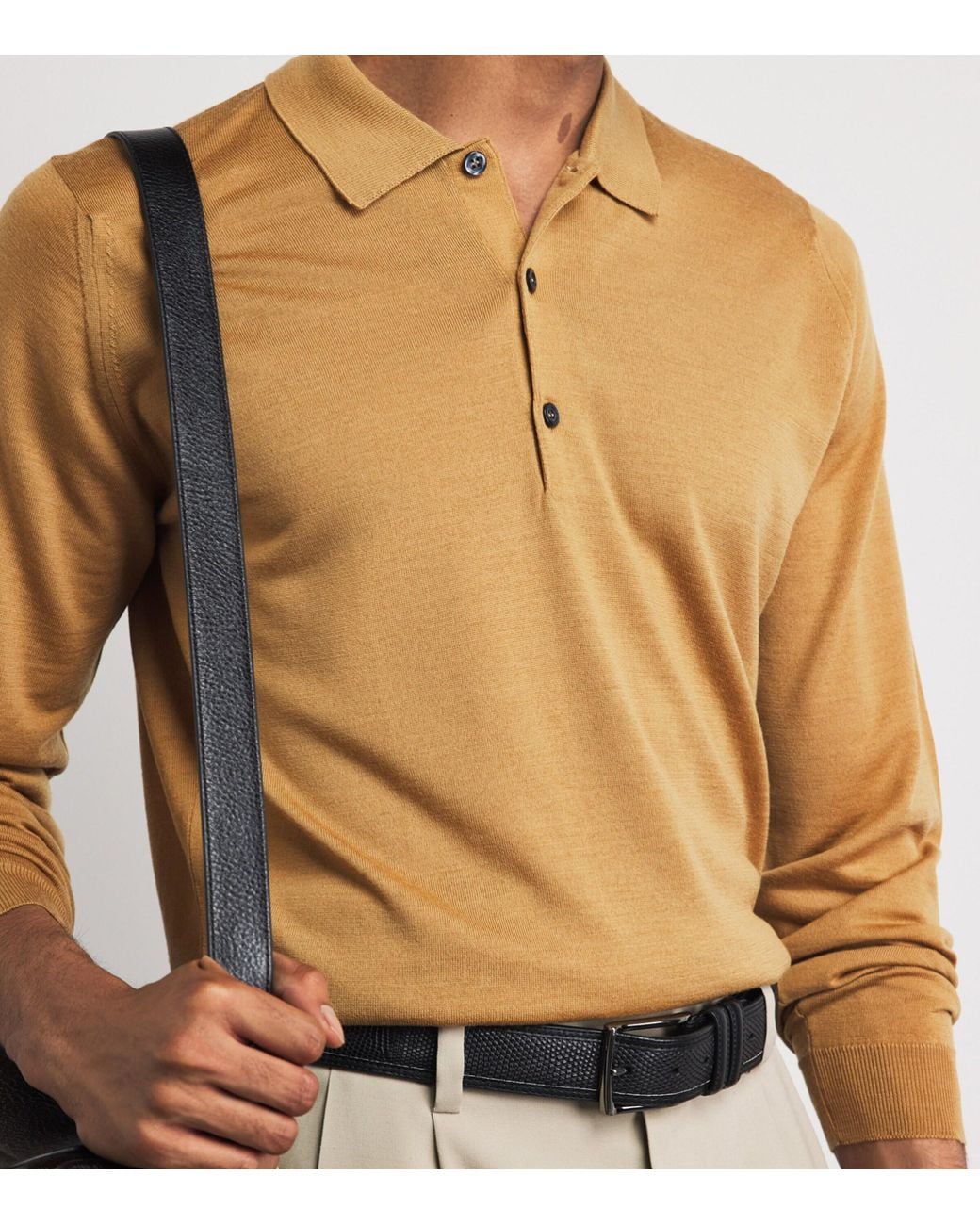 John Smedley Brown Merino Wool Long-Sleeve Polo Shirt for men
