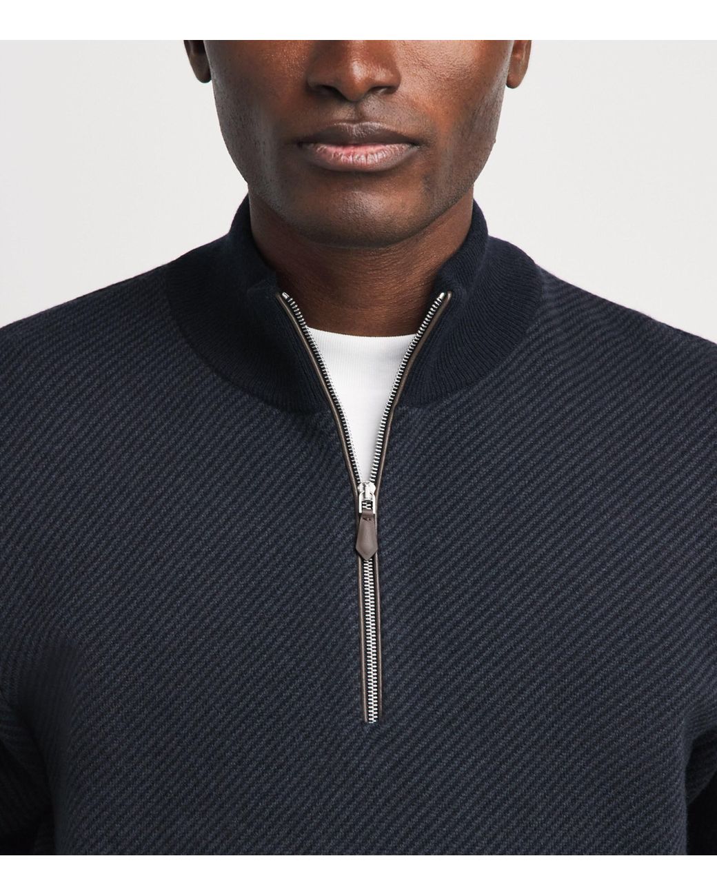 N.Peal Cashmere Blue Cashmere Quarter-Zip Temple Sweater for men