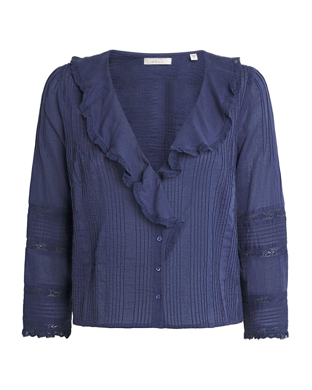 Doen Blue Organic Cotton Lace-Trim Huguette Blouse