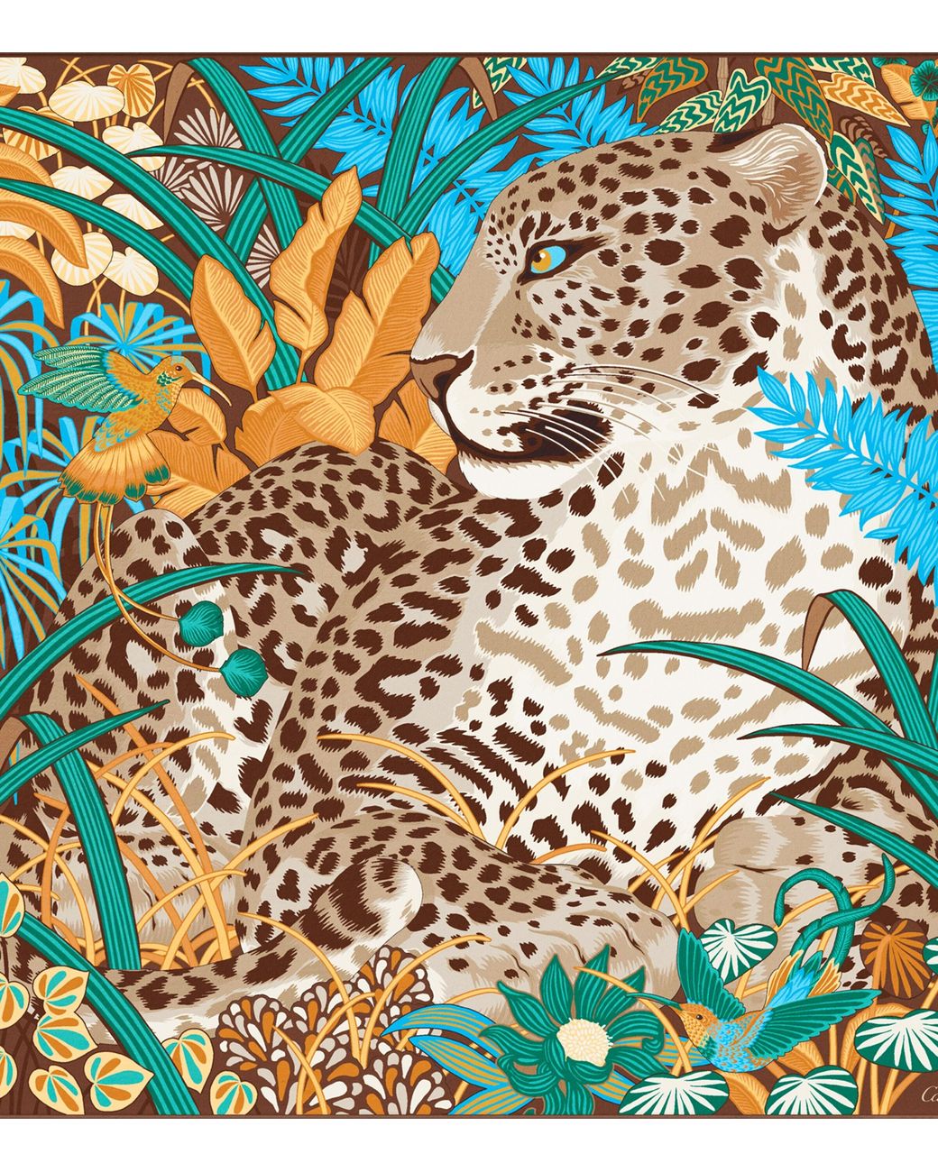 Cartier Green Silk Panthère Jungle Scarf