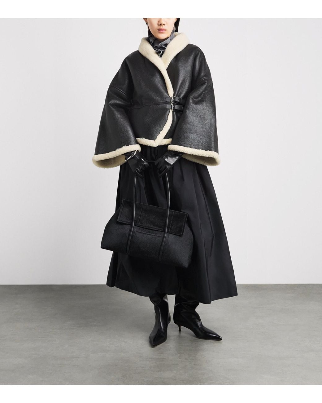 Polo Ralph Lauren Black Shearling Buckled Wrap Jacket