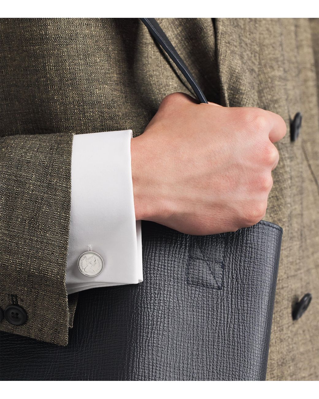 Babette Wasserman Natural Rhodium-Plated Halfpenny Cufflinks for men