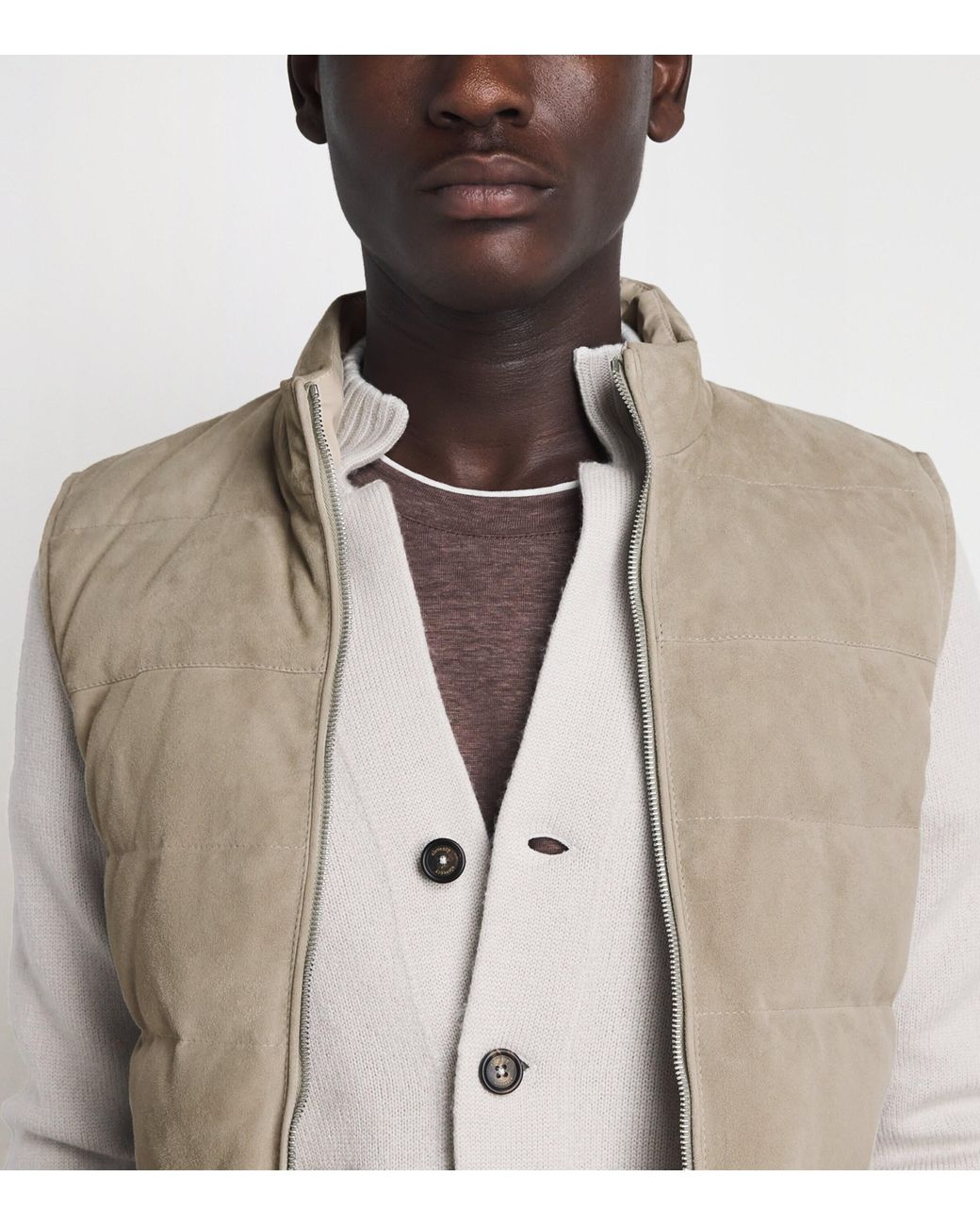 Eleventy Brown Down Suede Reversible Gilet for men