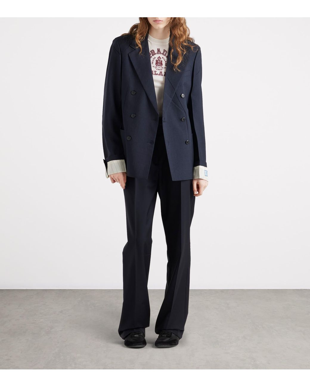 Prada Blue Kid Mohair-Wool Double-Breasted Blazer