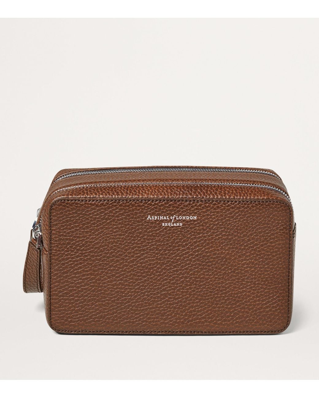 Aspinal Brown Leather Mount Street Toiletries Bag