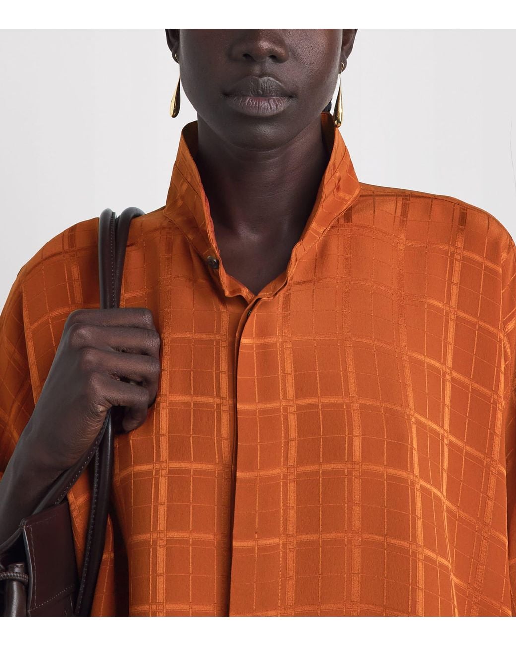 Eskandar Brown Silk Double-Stand Collar Shirt