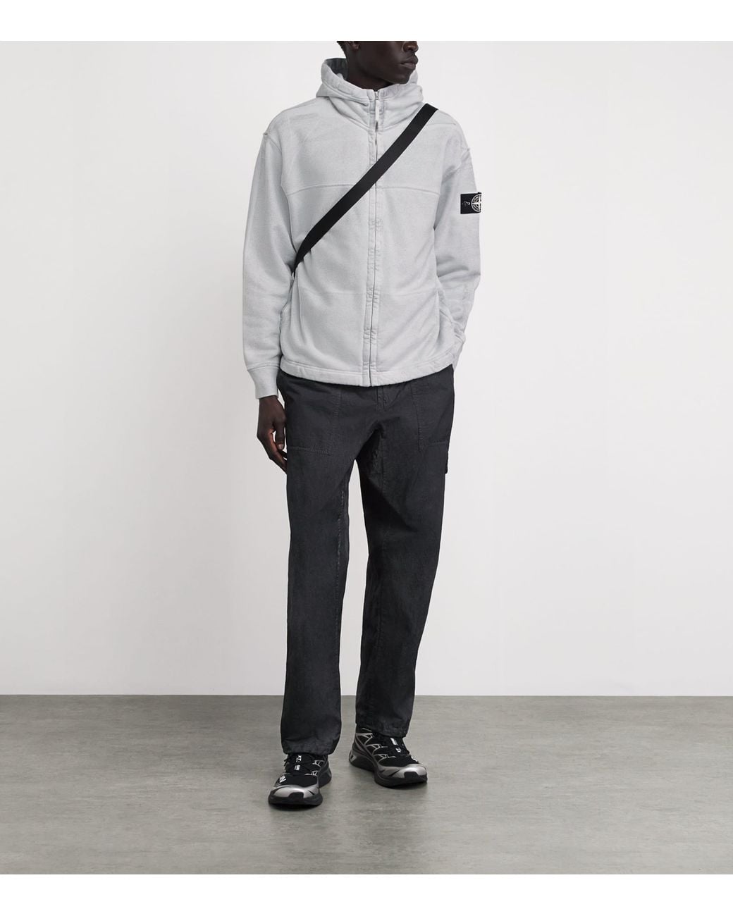 Stone Island Gray Cotton Fleece Laminated Hoodie for men