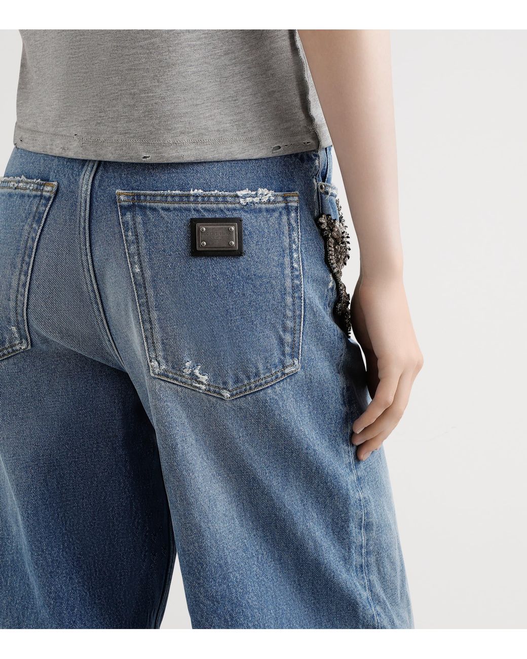 Dolce & Gabbana Blue Embellished Wide-Leg Trousers