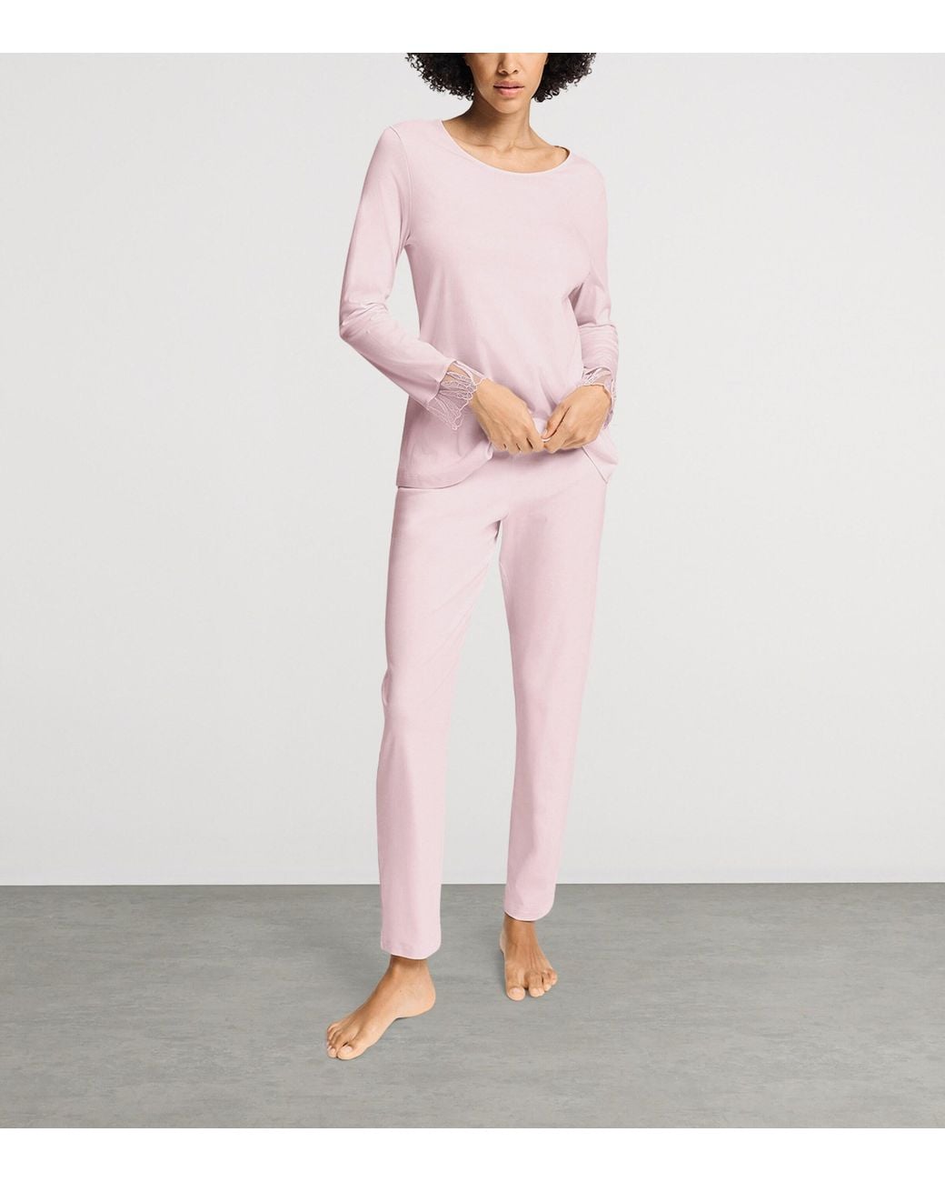 Hanro Pink Cotton Rosaria Long-Sleeve Pyjama Set