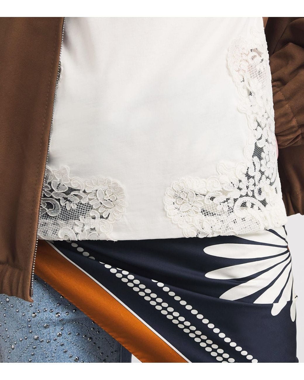 Sandro White Cotton Lace T-Shirt