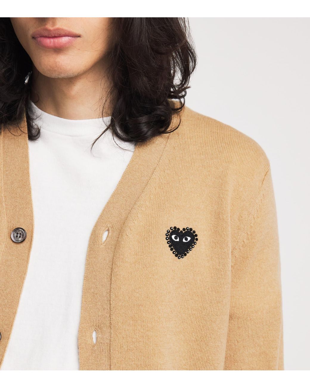 Comme des Garçons Natural Wool Rhinestone Heart Logo Cardigan for men