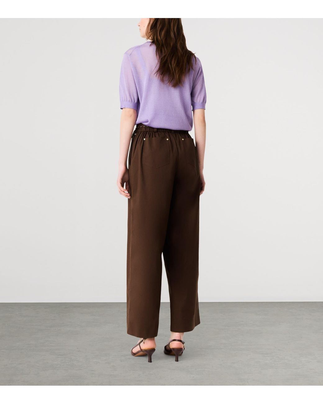 Maje Brown Cropped Wide-Leg Trousers