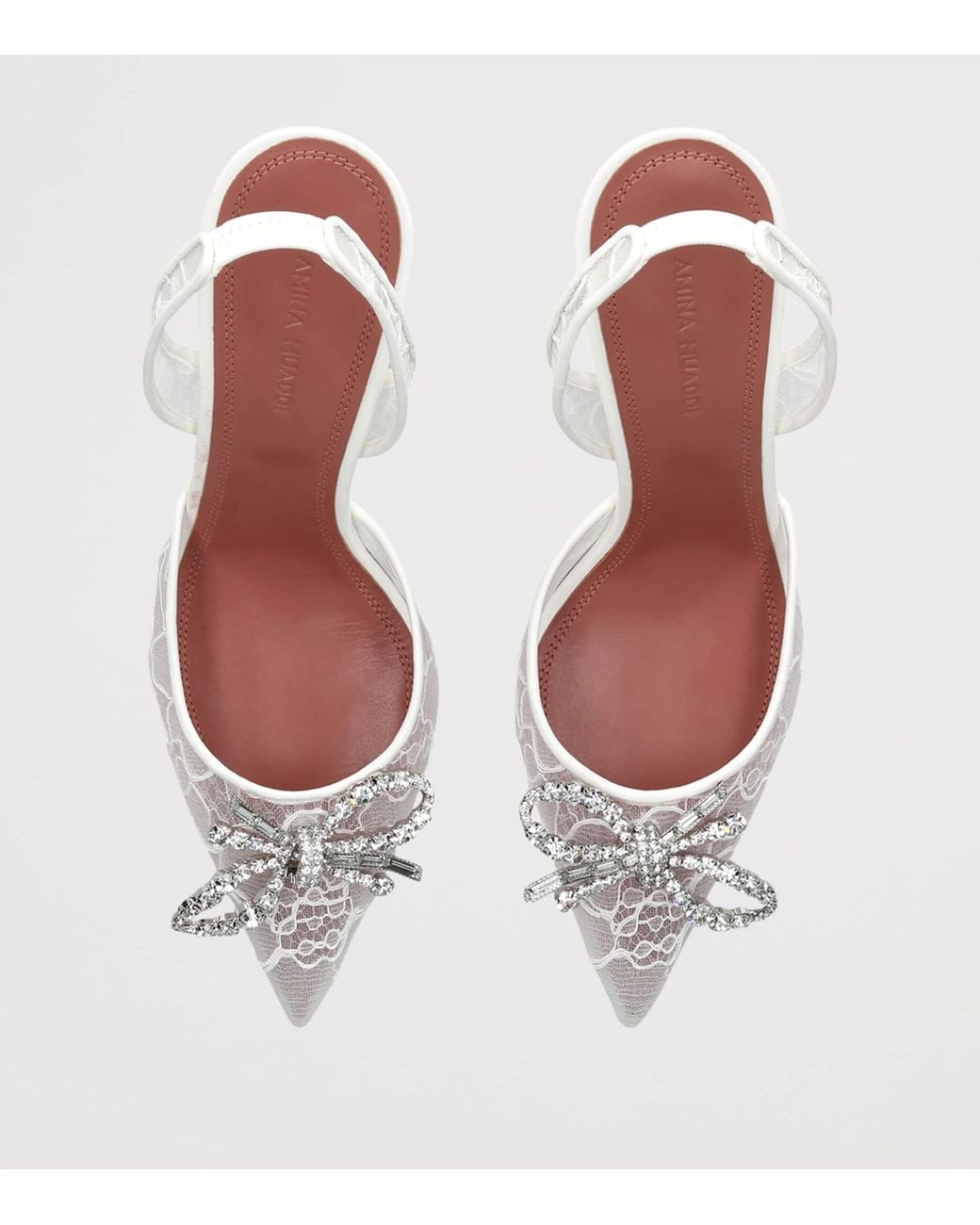 AMINA MUADDI White Lace Embellished Rosie Slingback Pumps 95