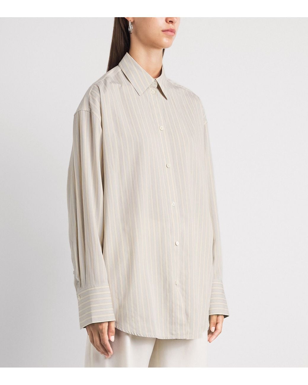 Totême White Silk Oversized Stripe Shirt