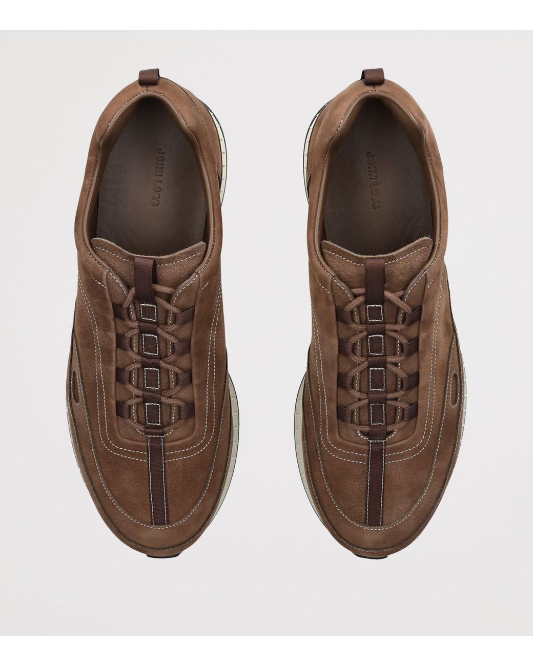 John Lobb Brown Nubuck Leather Stream Elastic Sneakers for men