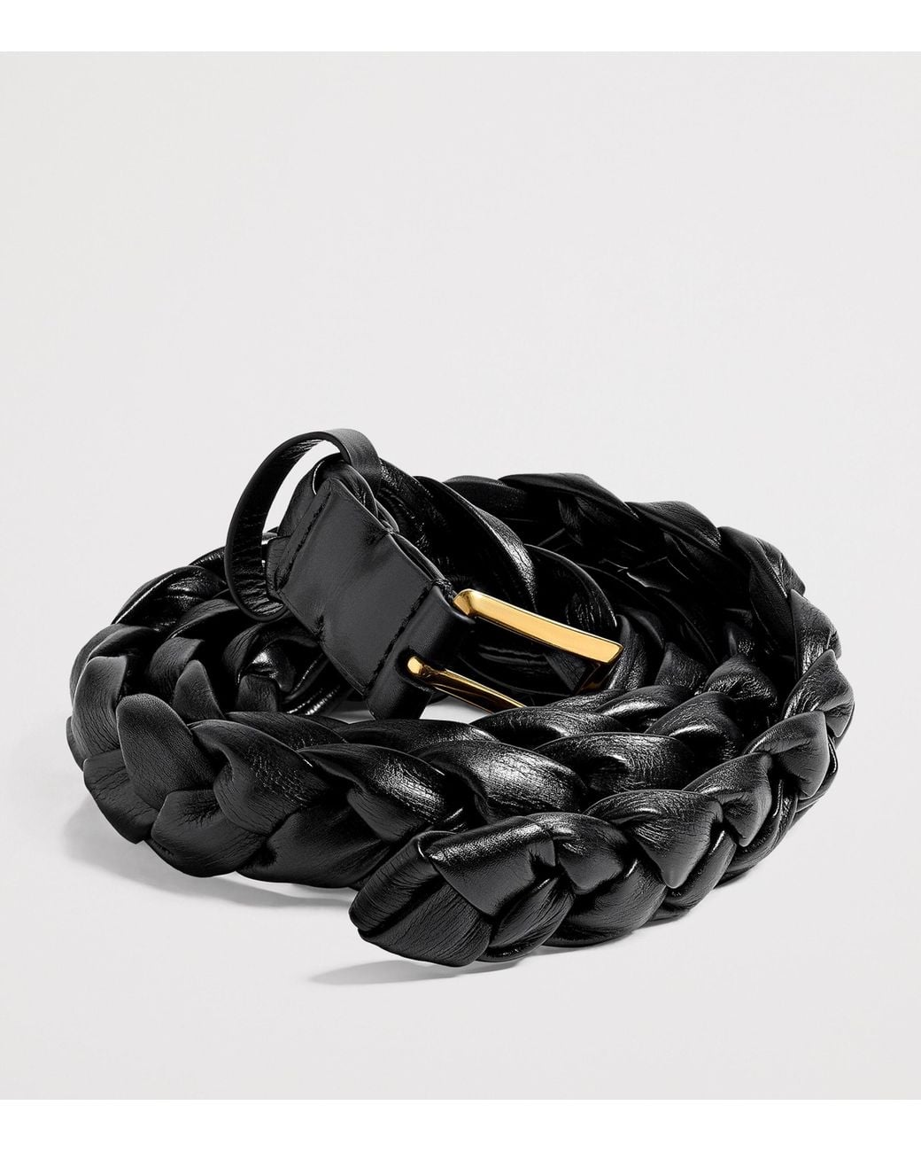 Bottega Veneta Black Leather Intreccio Solo Belt