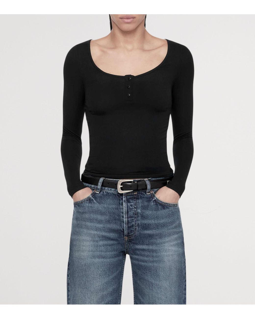 AllSaints Black Jules Henley Long-Sleeve T-Shirt