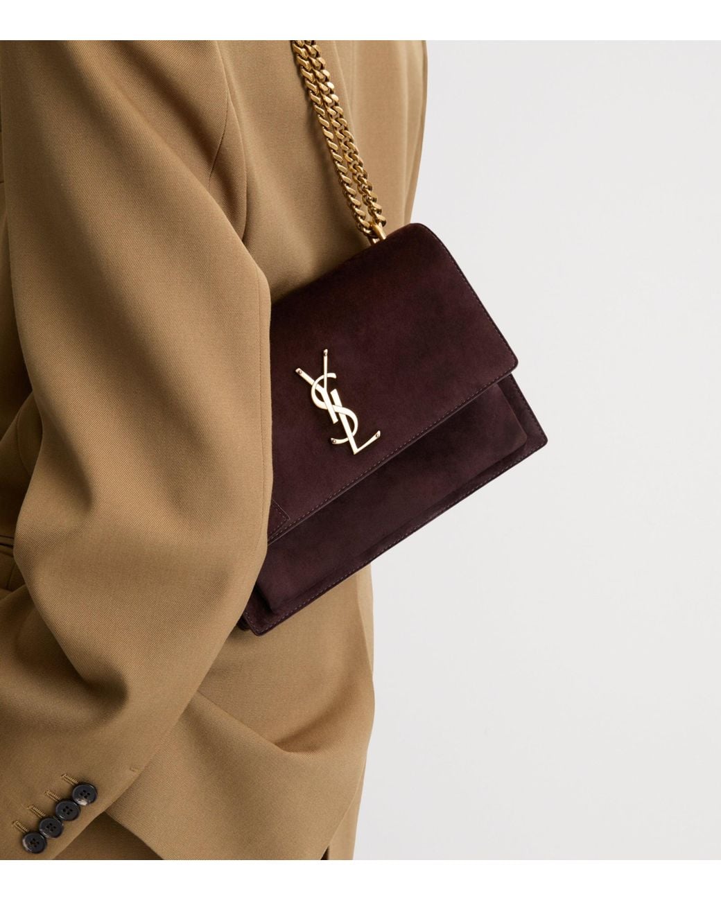 Saint Laurent Brown Medium Suede Sunset Shoulder Bag