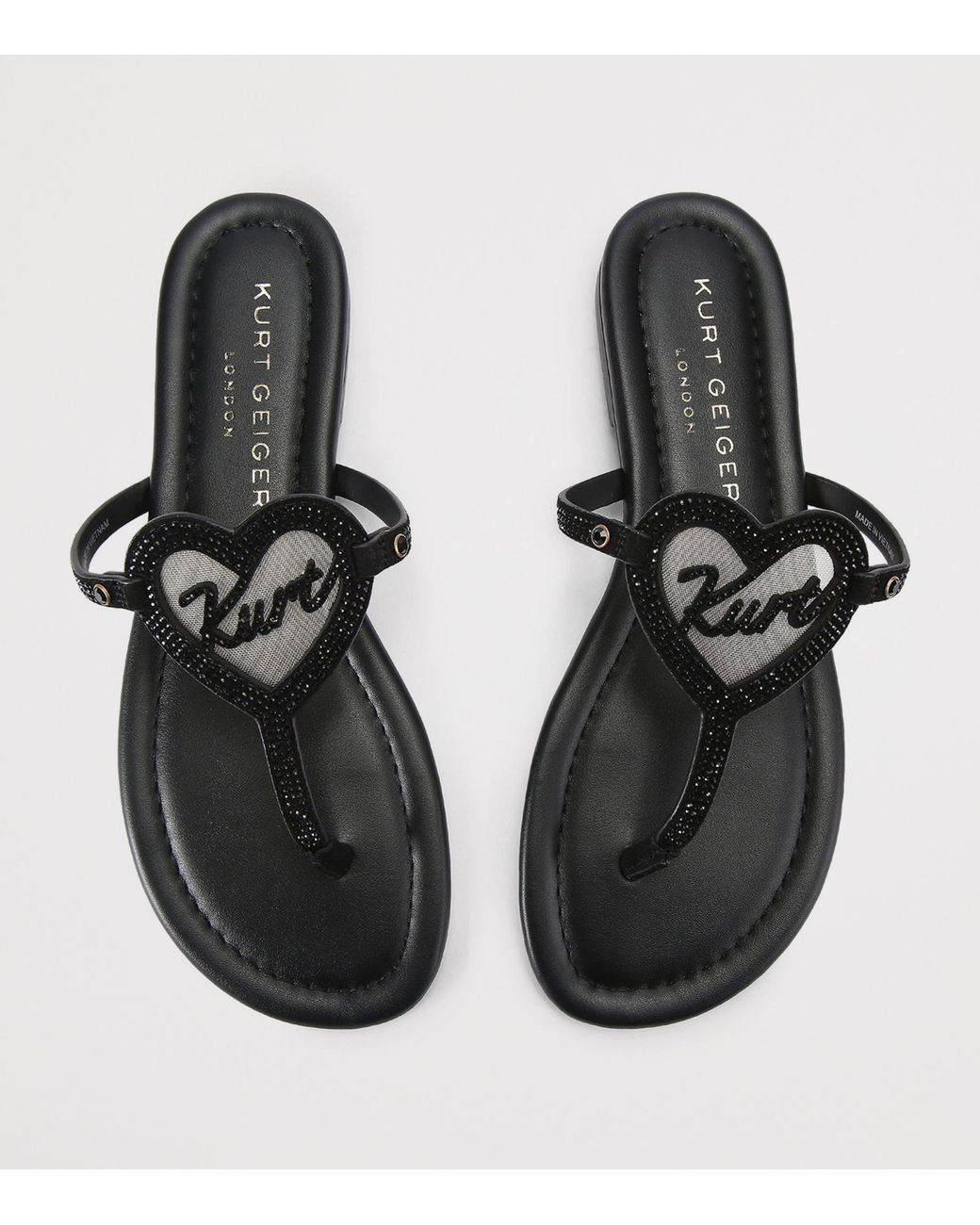 Kurt Geiger Black Leather Heart T-Bar Sandals