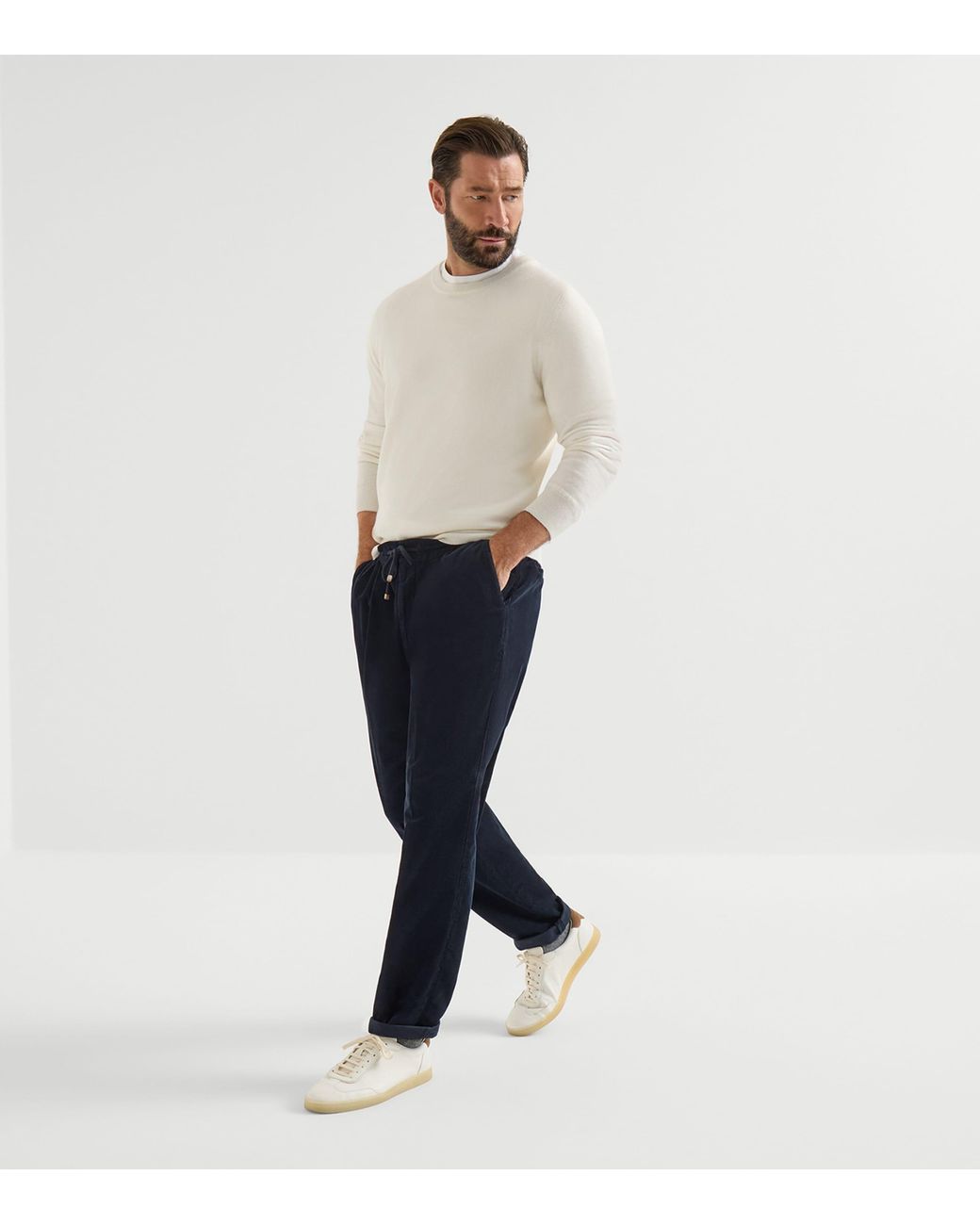 Brunello Cucinelli Blue Cotton Drawstring Trousers for men