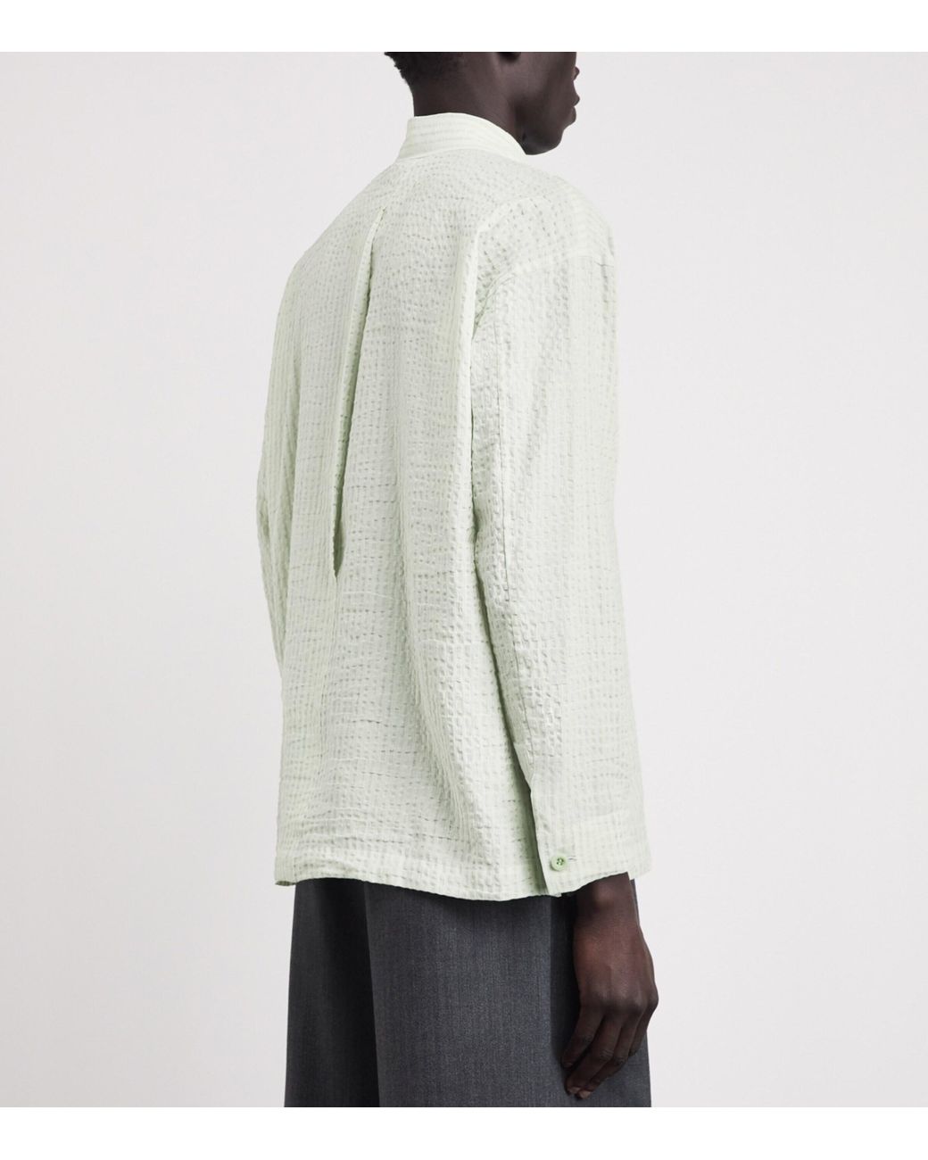 IM MEN White Cotton-Linen Stripe Shrink Shirt for men