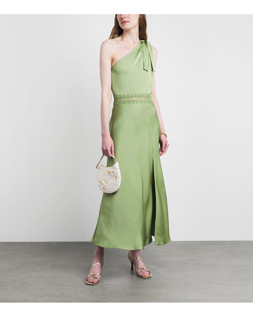 Claudie Pierlot Green Satin Asymmetric Maxi Dress