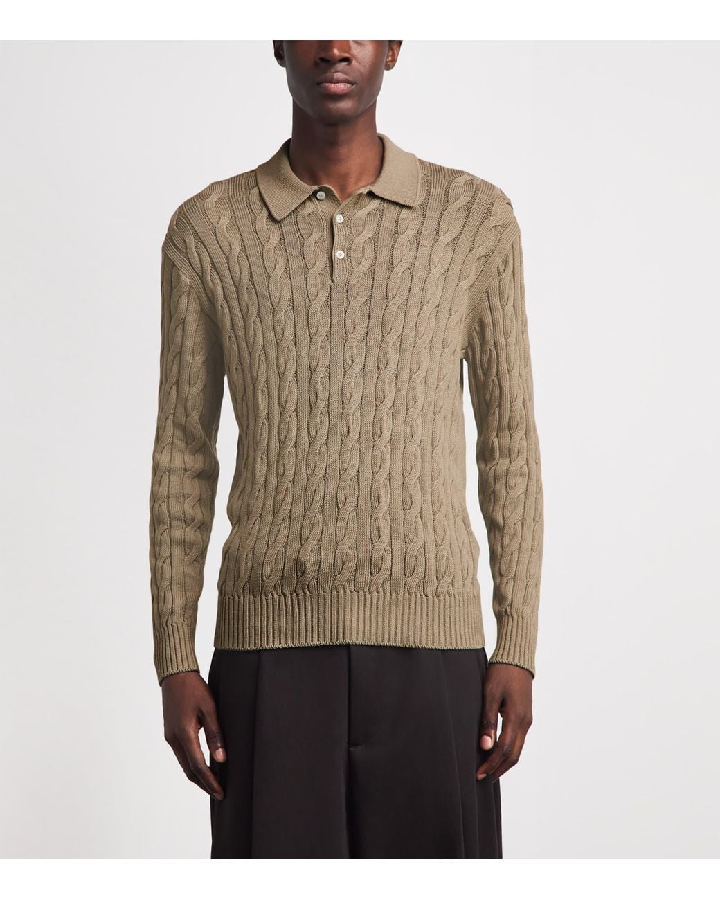 Ralph Lauren Brown Silk-Cotton Cable-Knit Polo Shirt for men