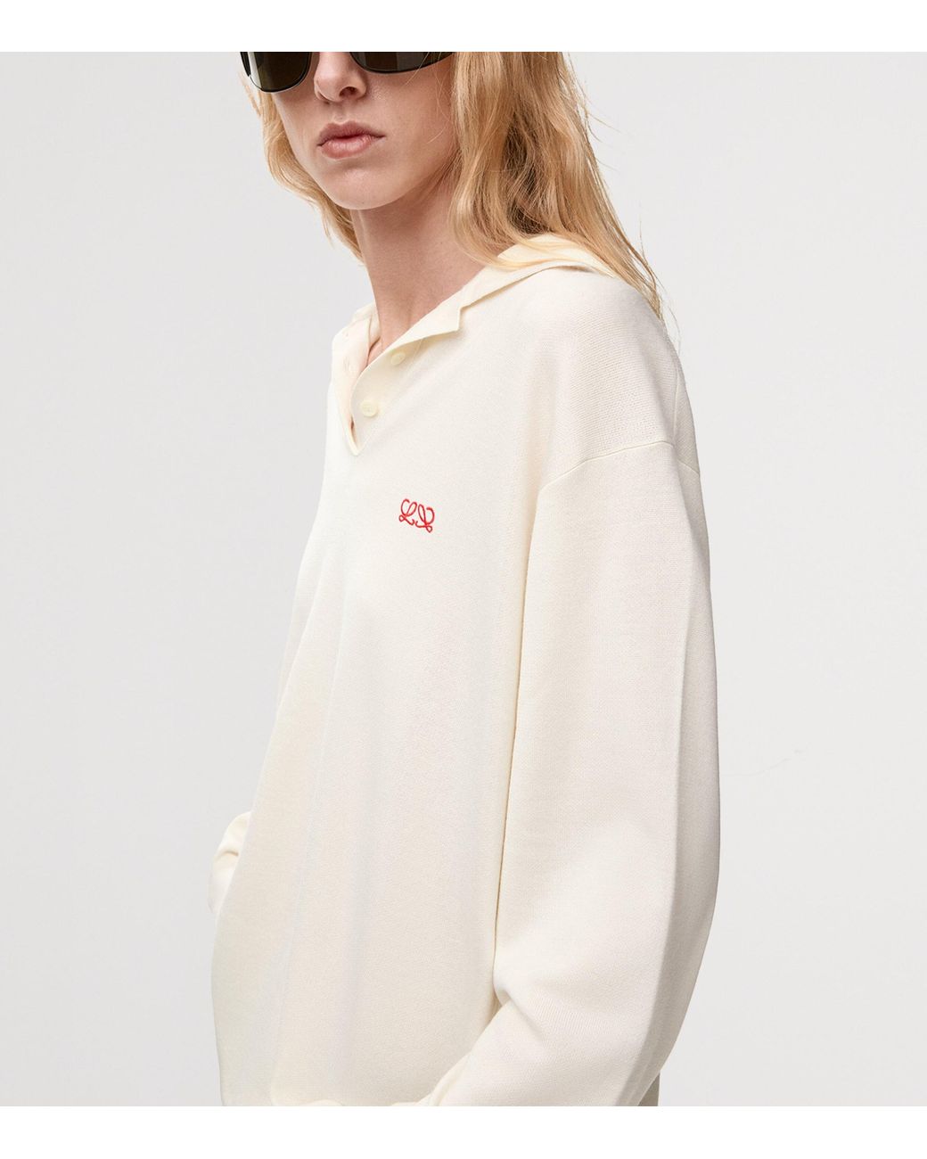 Loewe White Cashmere-Blend Polo Sweater