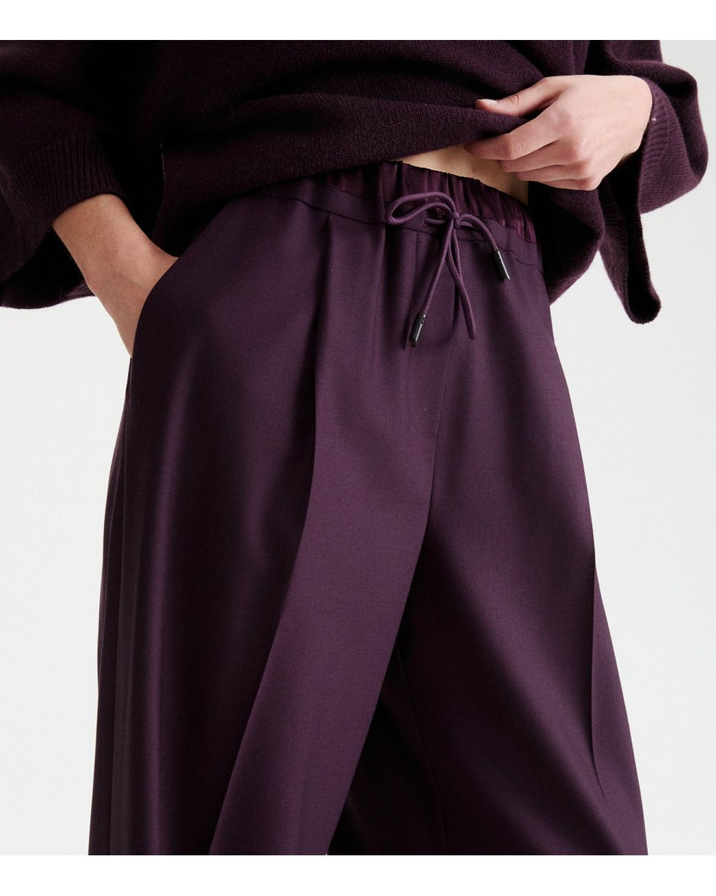 Marella Purple Virgin Wool Drawstring Relaxed Trousers