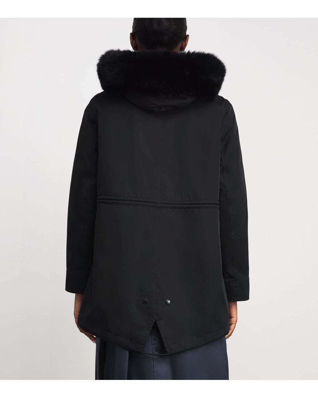 Yves Salomon Black Fox-Rabbit Blended-Cotton Parka