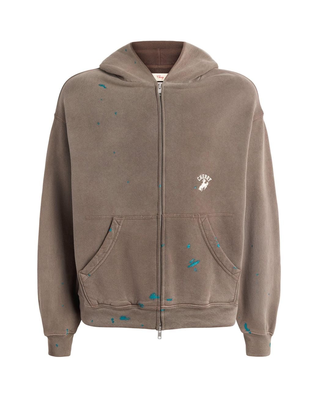 CHERRY LA Brown Western Athletic Zip-Up Hoodie for men
