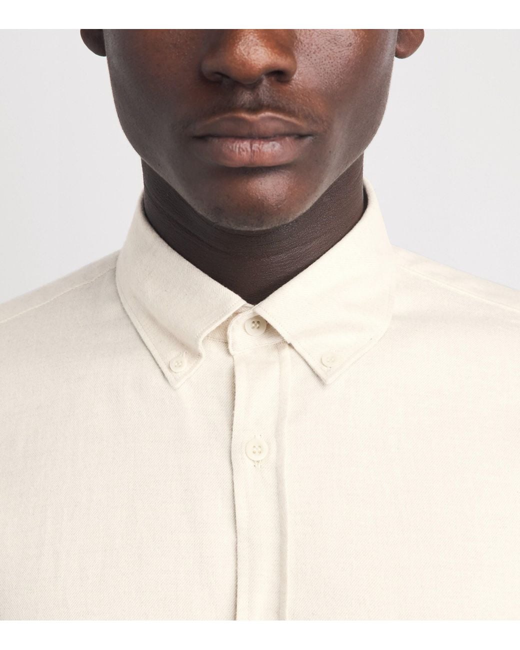 Sunspel White Brushed Cotton Flannel Shirt for men