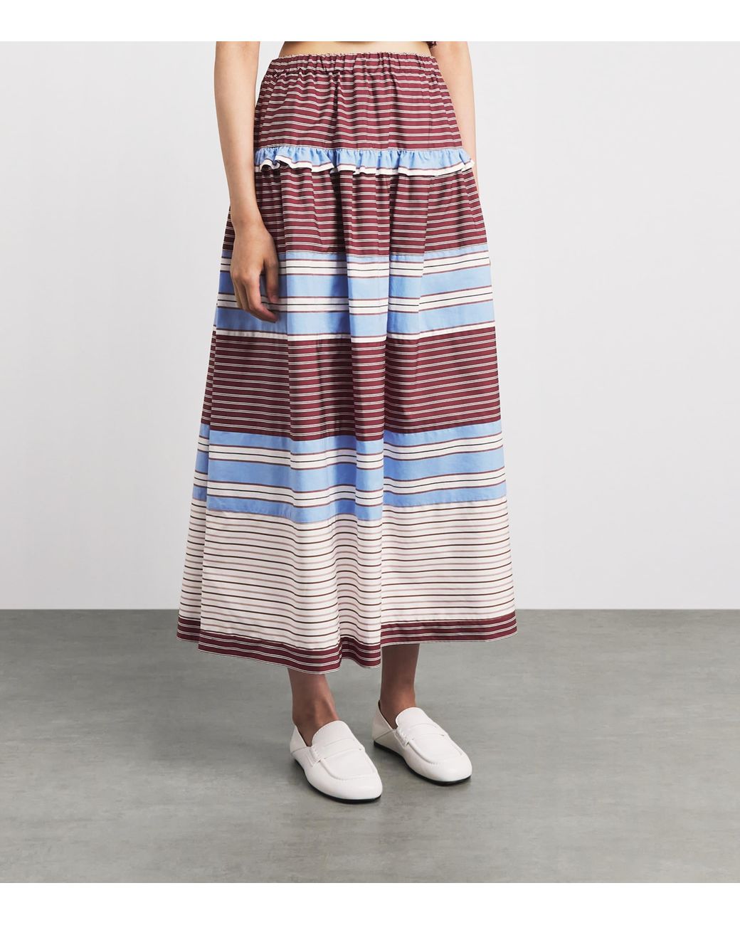 Sandro Red Cotton Stripe Maxi Skirt