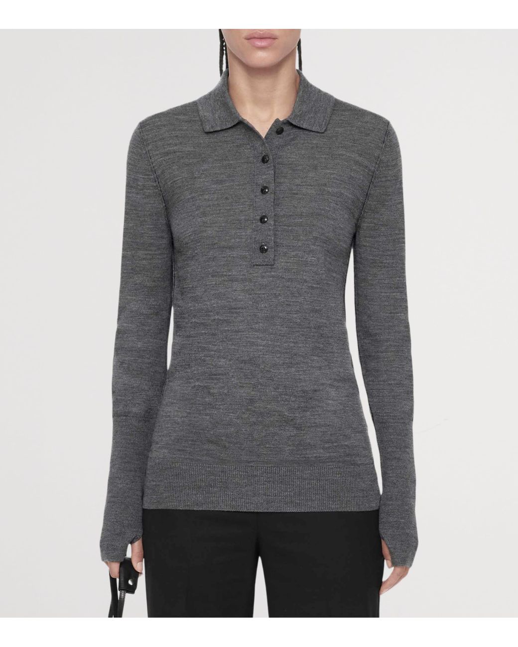 AllSaints Gray Merino Wool Martel Polo Sweater