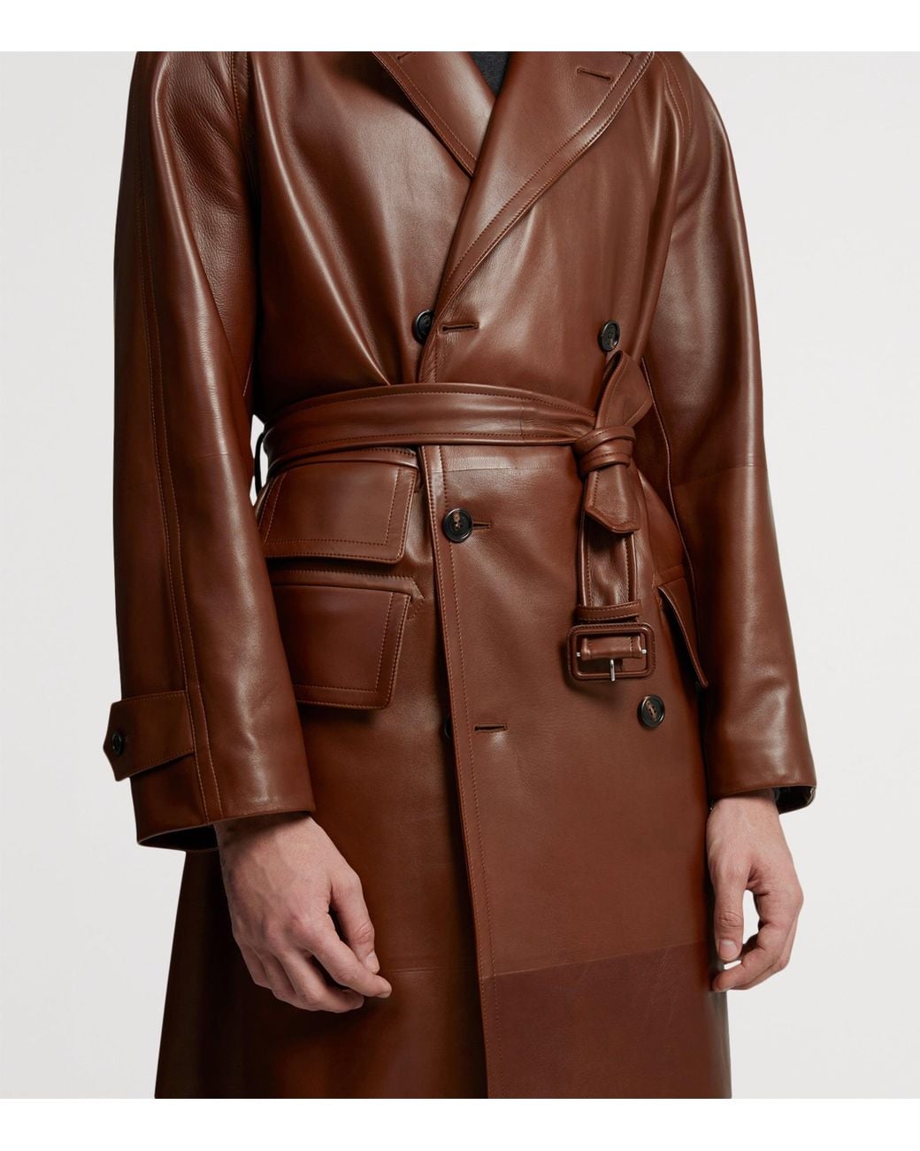 Dunhill Brown Archive Leather Trench Coat for men